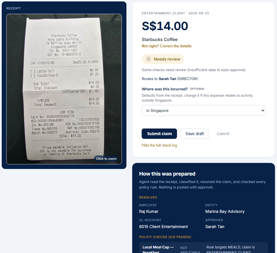 The claim OpsNexus prepares from a receipt